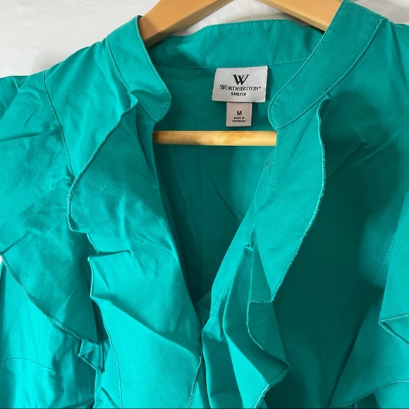 Turquoise Ruffle Blouse Size M - Picture 2 of 5